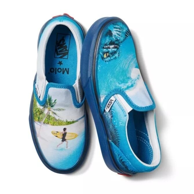 Vans X Molo Slip On Kids 10.5 Blue Shark Surfing Ocean Beach Scene Sneakers
